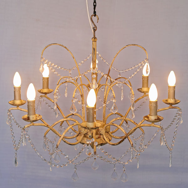 Vintage Gold Beaded Chandelier – 8-Light Crystal Drape Elegance