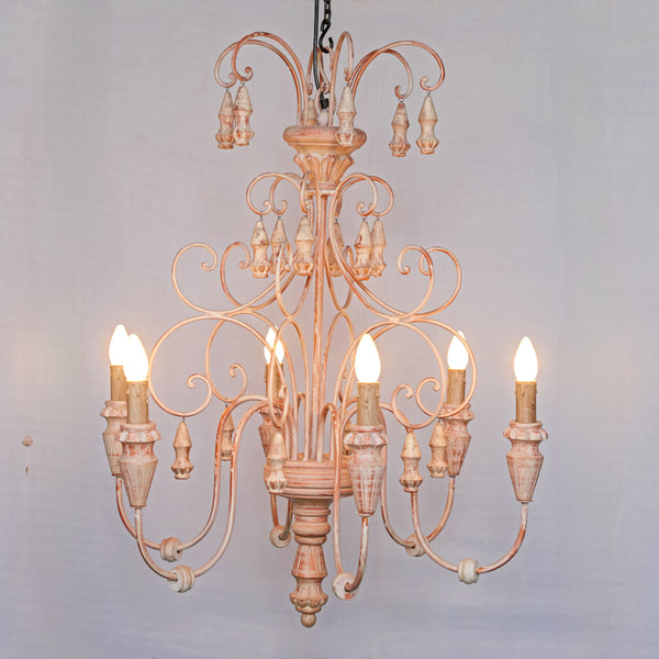 Pink Patina Chandelier 6-Light Moroccan Scroll Design