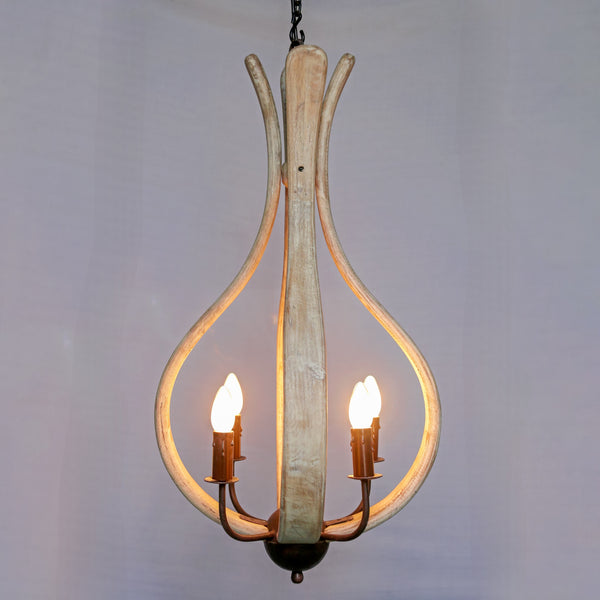 Rustic Teardrop Wood Chandelier – 4-Light Natural Finish