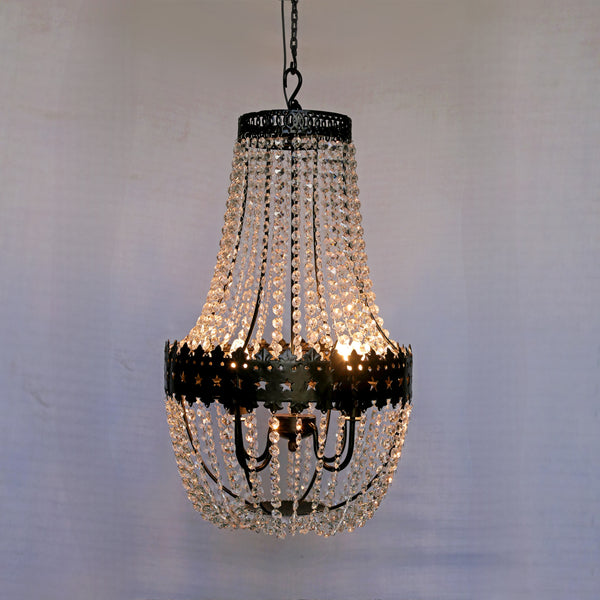 Black Star Crystal Chandelier 4-Light Beaded Boho Luxe