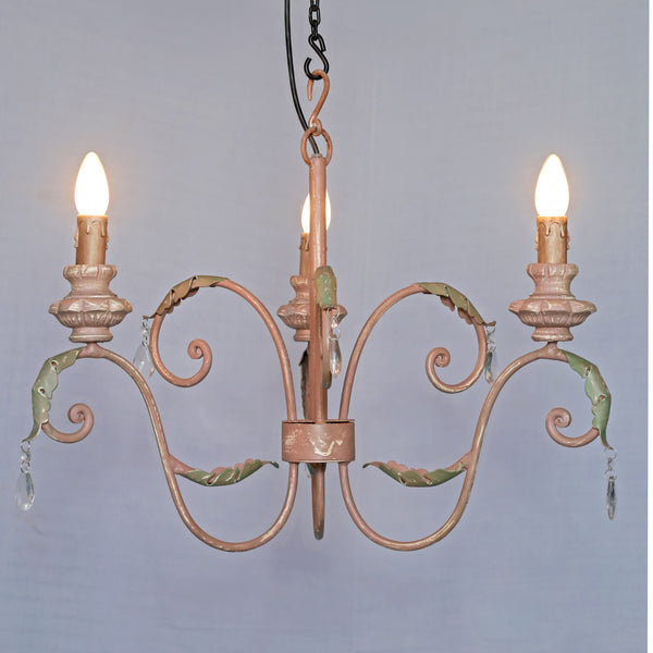 Whimsical Pink & Green Chandelier 3-Light Hand-Painted Accent