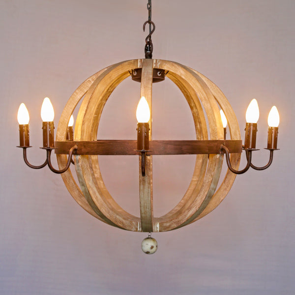 Grand Orb Wooden Chandelier 8-Light Rustic Statement