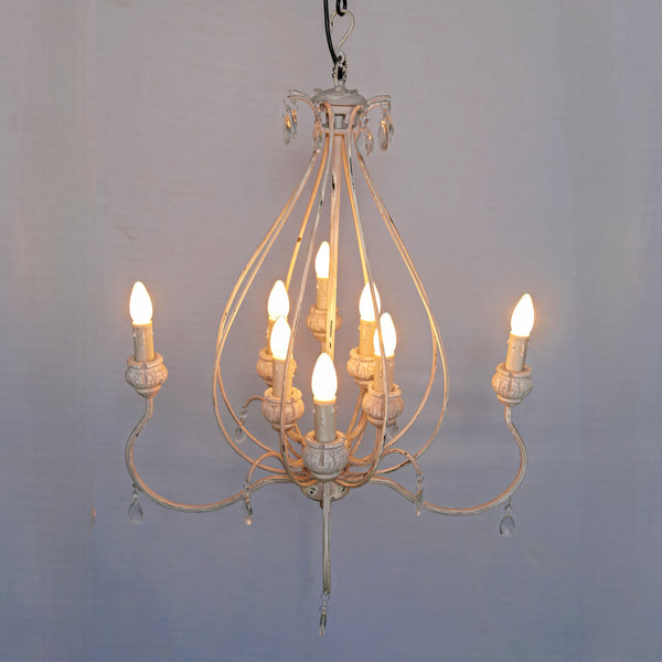 Minimal Ivory Crystal Chandelier 8-Light Vintage