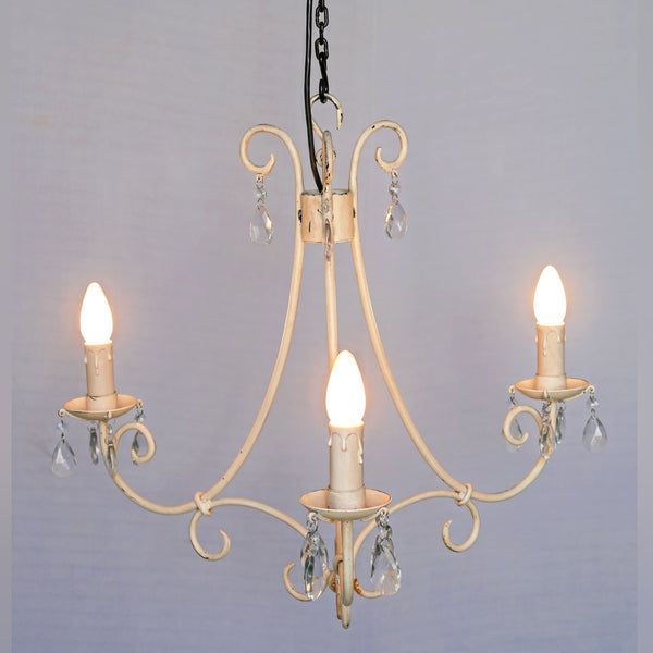 Minimal Cream Crystal Chandelier – 3-Light Cottage Chic