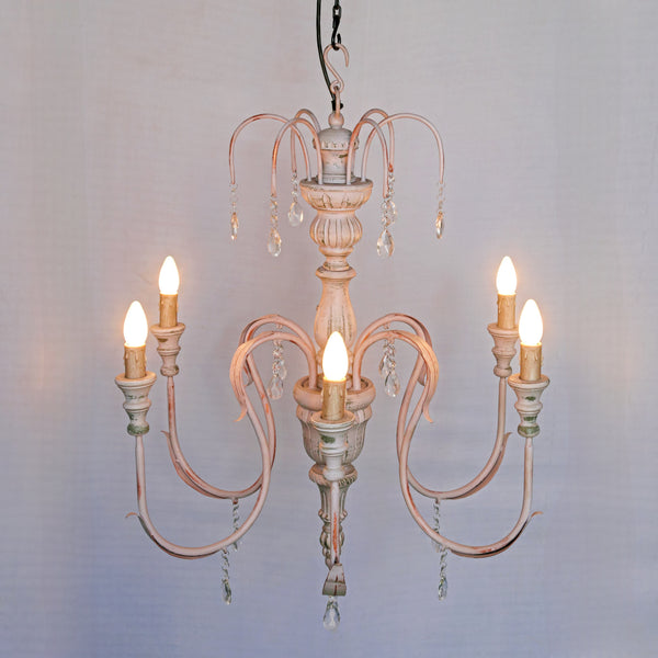 Vintage Cream Scroll Chandelier 6-Light Shabby Chic Elegance