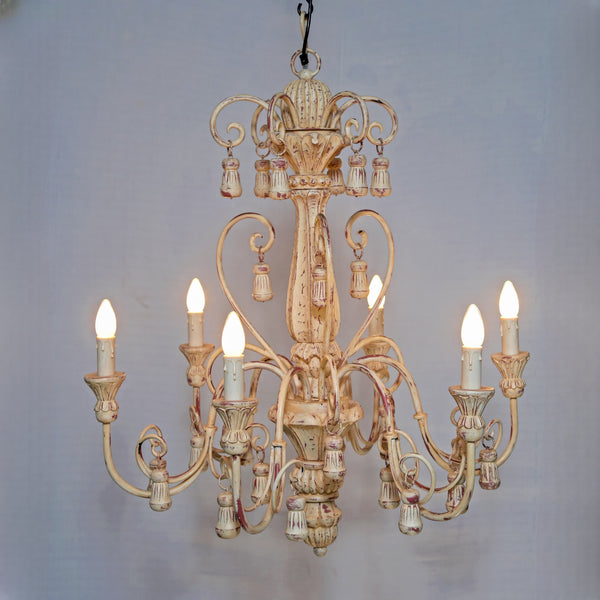 Royal Cream Tassel Chandelier – 6-Light Hand-Carved Statement Piece
