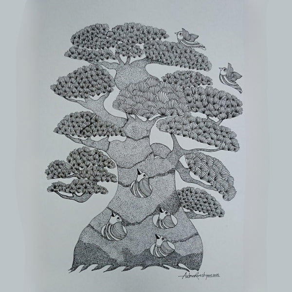 Vanasanchari Gond Art – Mystical Forest Tree Painting