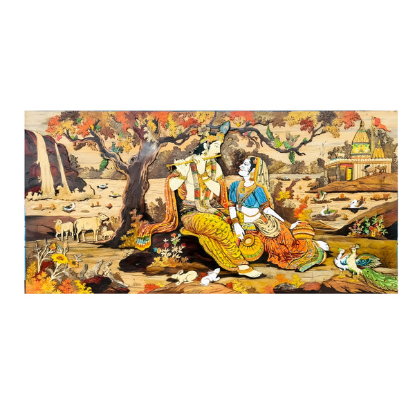 Radha Krishna Rose Wood Inlay Painting -1