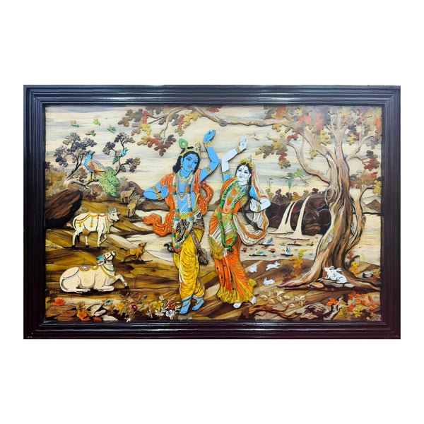 Radha Krishna Dancing  Rose Wood Inlay Painting