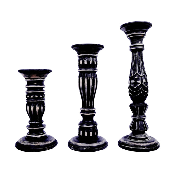 Rustic Mango Wood Candle Stands - Set of 3
