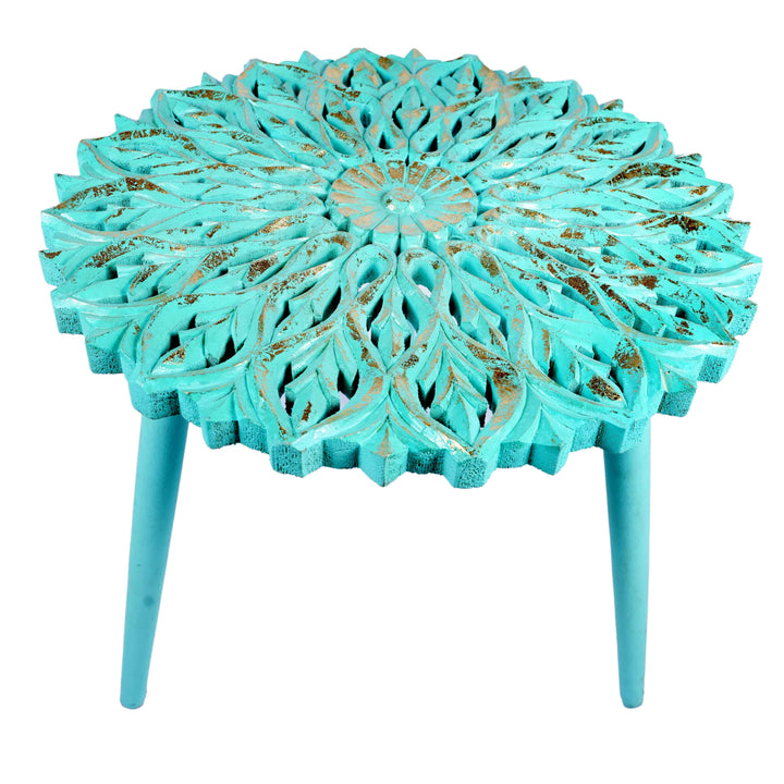Distressed Turquoise Mango Wood  Side Table