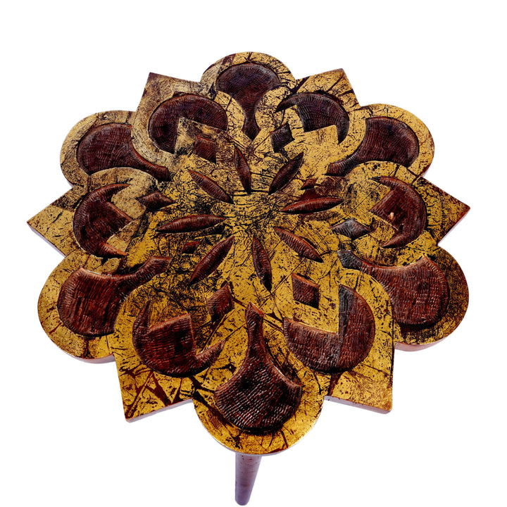 Set Of 2  Distressed Mango Wood  Sunflower Tables - Gold Finish