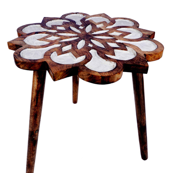 Set Of 2 White Distressed Mango Wood  Sunflower Tables