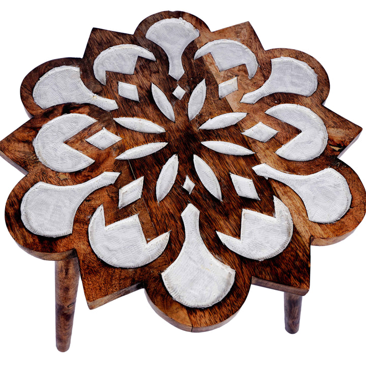 Set Of 2 White Distressed Mango Wood  Sunflower Tables