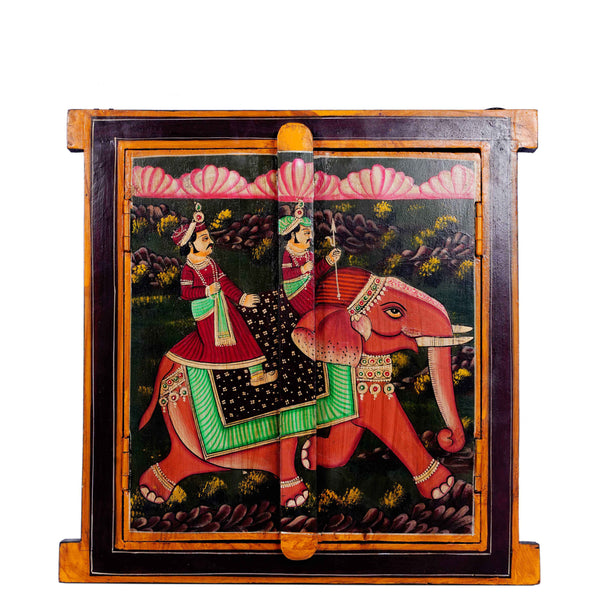 Hand Painted Wooden Wooden -  Royal Indian King Hunting On A Elephant