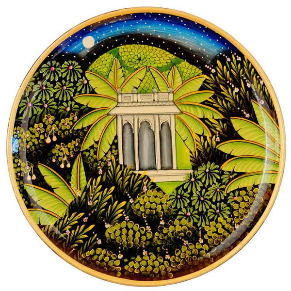Handpainted Pichwai Wall Plate - Green Landscape