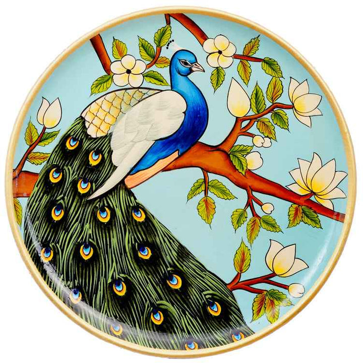 Handpainted Pichwai Wall Plate - Peacock