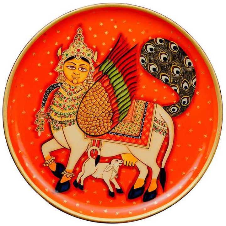 Handpainted Pichwai Wall Plate - Kamdhenu