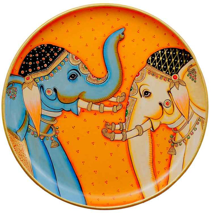 Handpainted Pichwai Wall Plate - Elephants
