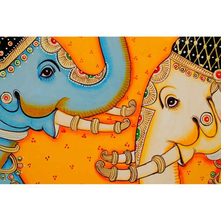 Handpainted Pichwai Wall Plate - Elephants