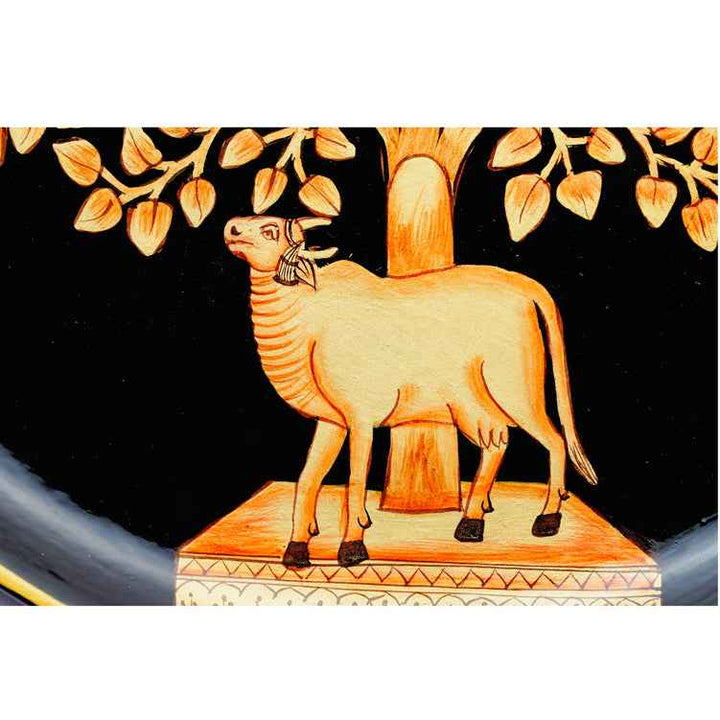 Handpainted Pichwai Wall Plate - Nandi under a tree