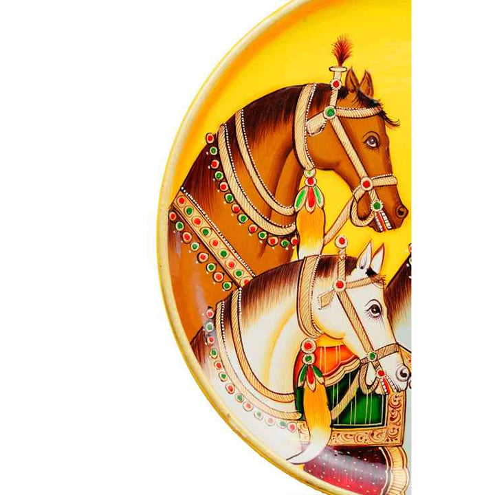 Handpainted Pichwai Wall Plate - 3 Horses