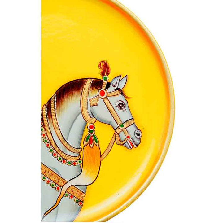Handpainted Pichwai Wall Plate - 3 Horses