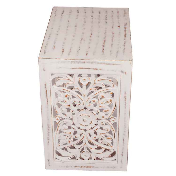 Set Of 2 White Distressed Mango Wood  Nesting Tables
