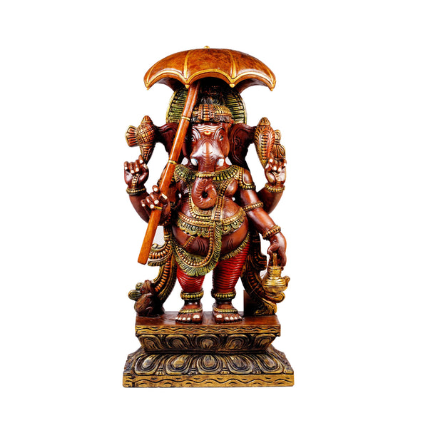 Umbrella Ganesha - Wooden Sculpture