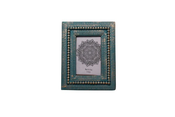 Mango Wood Carved Photo Frame - Rustic Green Finish