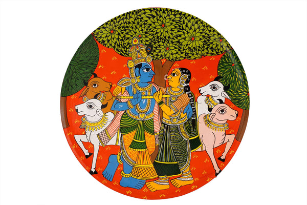 Radha Krishna - Cheriyal Painting on a 20 inch plate