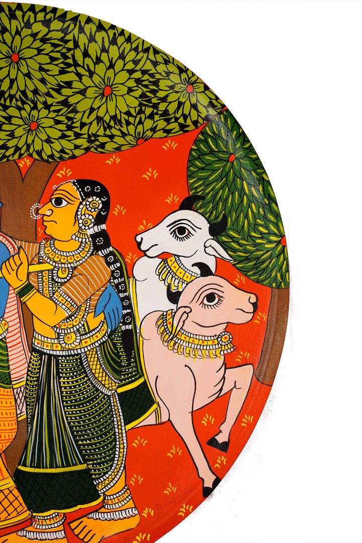 Radha Krishna - Cheriyal Painting on a 20 inch plate