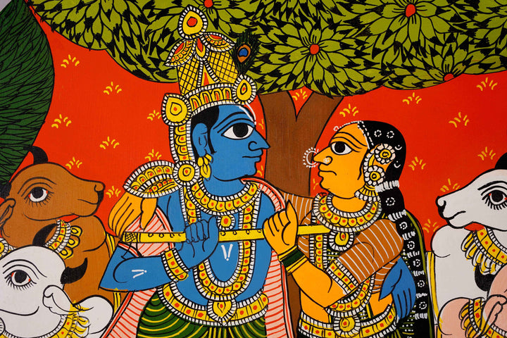 Radha Krishna - Cheriyal Painting on a 20 inch plate
