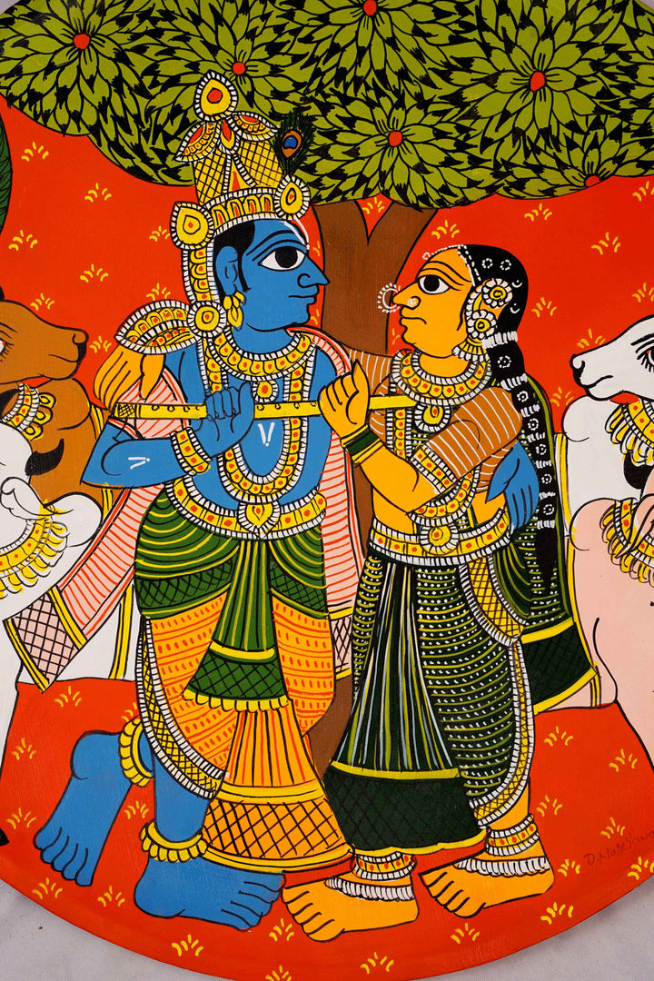 Radha Krishna - Cheriyal Painting on a 20 inch plate