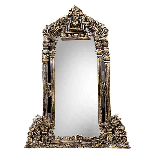 Kriti Royal Wooden Carved Mirror In Antique Finish